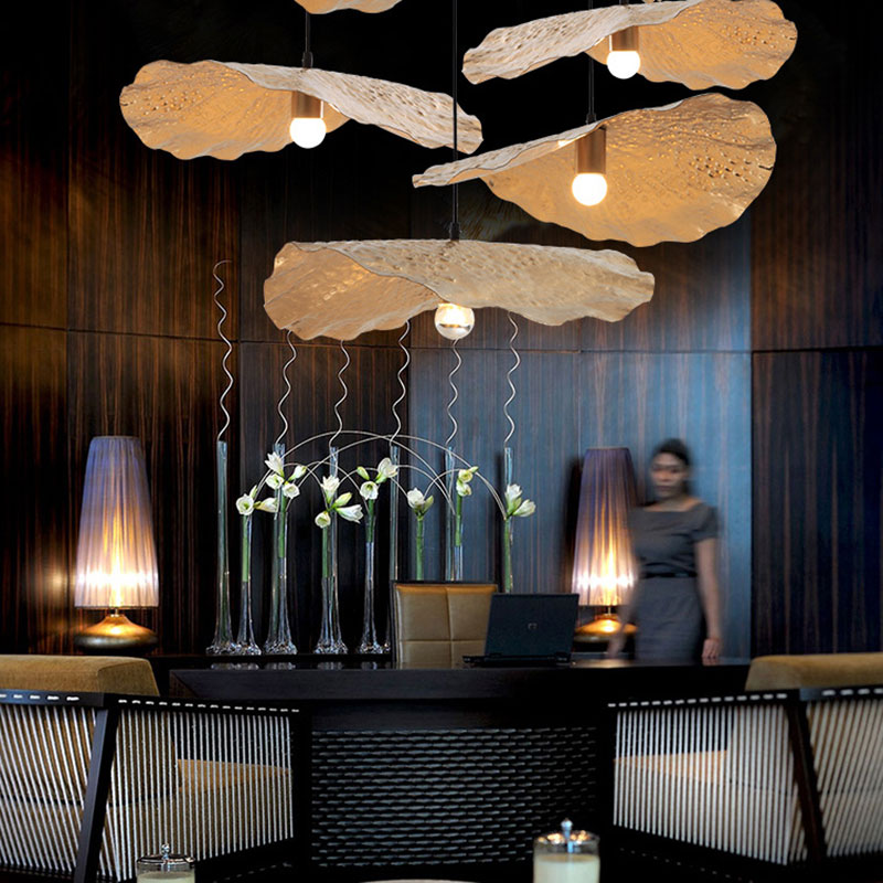 Modern Gold Metal Lotus Leaf Pendant Light for Kitchen and Study Room