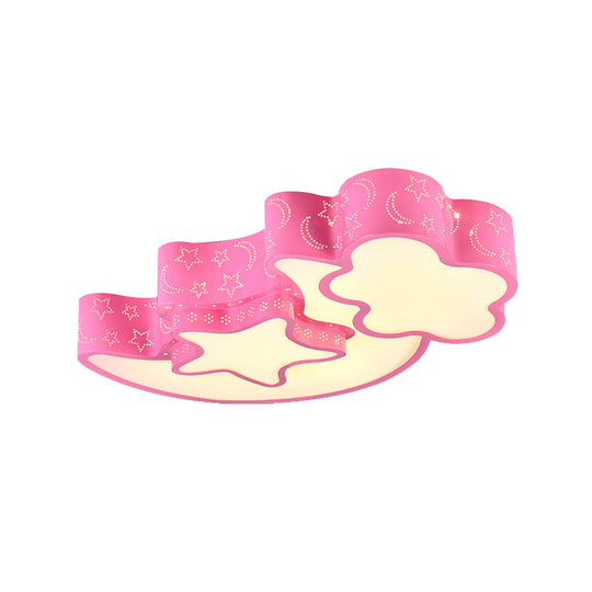 Contemporary Blue Moon Star Ceiling Light - Metal Flush Mount for Child Bedroom