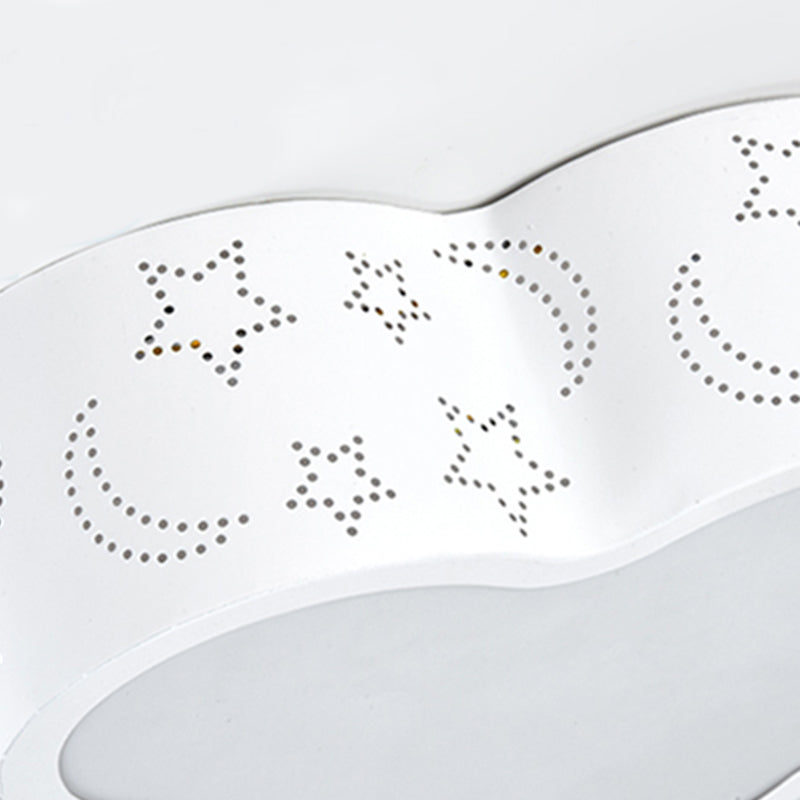 Modern Metal Etched Star Moon Flush Ceiling Light in White for Foyer
