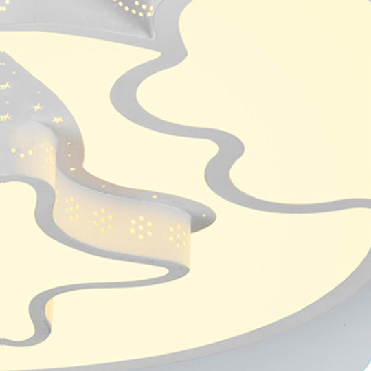 Modern Metal Etched Star Moon Flush Ceiling Light in White for Foyer