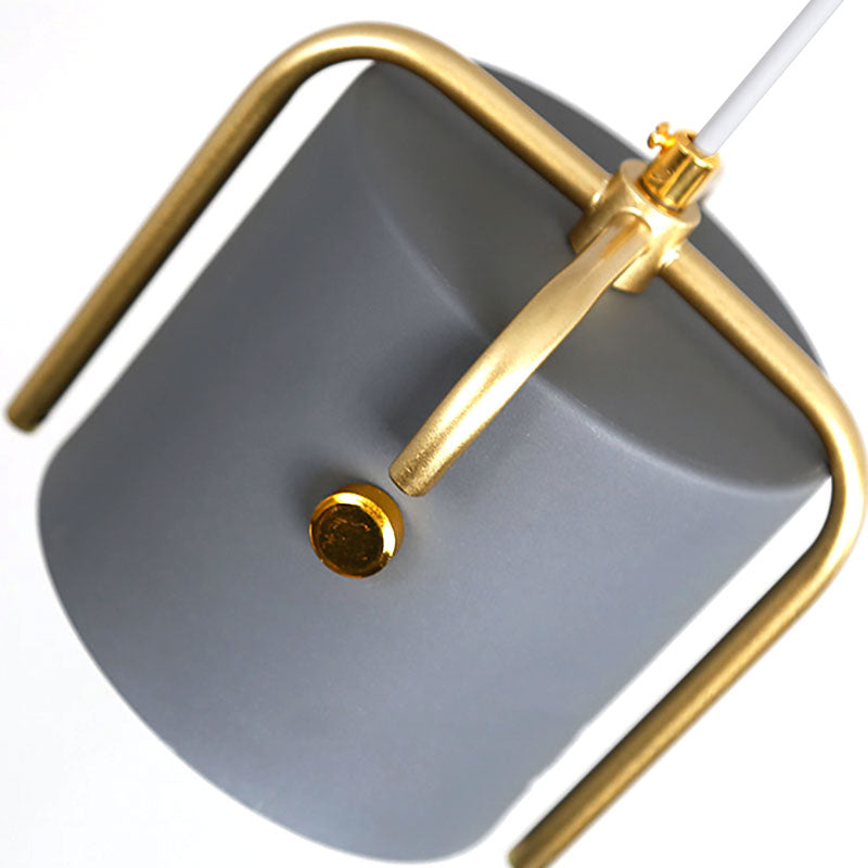 Lampe suspendue Macaron élégante - 1 lumière avec abat-jour métallique - Lampe à suspension en forme de tonneau gris/blanc - Idéale pour la salle à manger