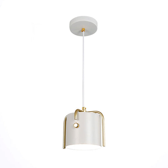 Lampe suspendue Macaron élégante - 1 lumière avec abat-jour métallique - Lampe à suspension en forme de tonneau gris/blanc - Idéale pour la salle à manger