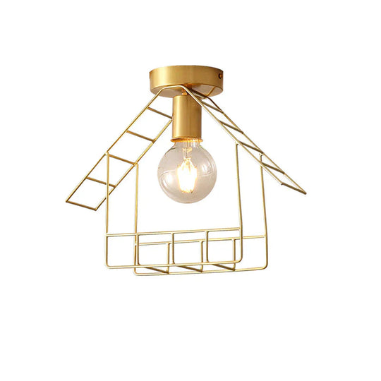American All-Copper Balcony Ceiling Lamp – Surface-Mounted Fixture with Glass Shade