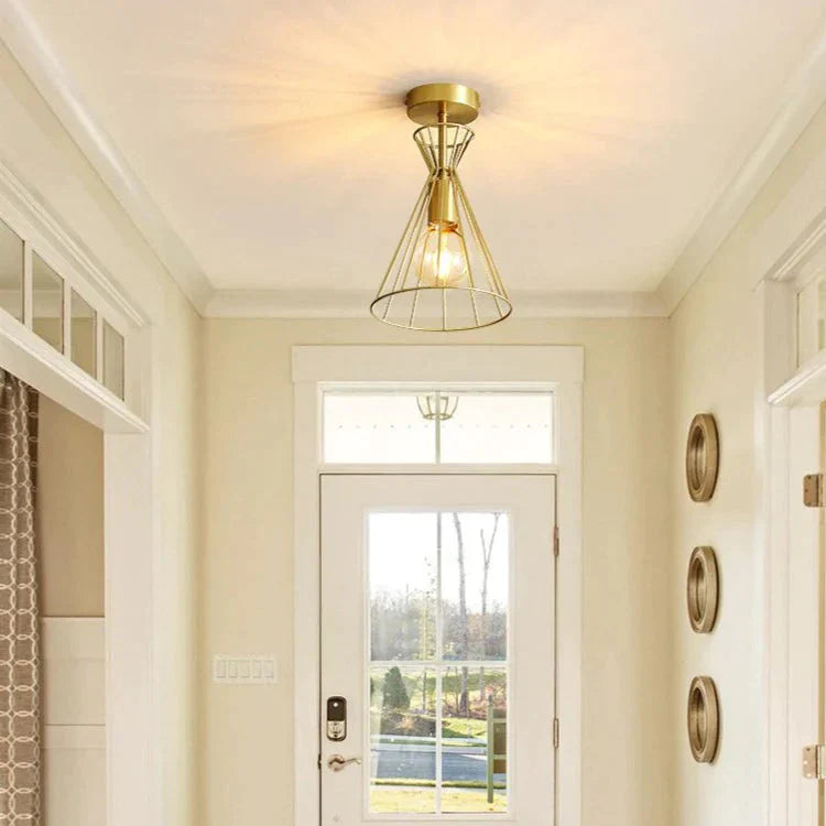 American All-Copper Balcony Ceiling Lamp – Surface-Mounted Fixture with Glass Shade