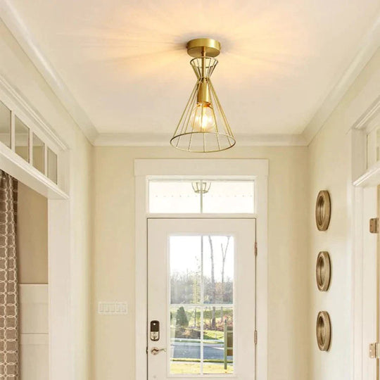 American All-Copper Balcony Ceiling Lamp – Surface-Mounted Fixture with Glass Shade