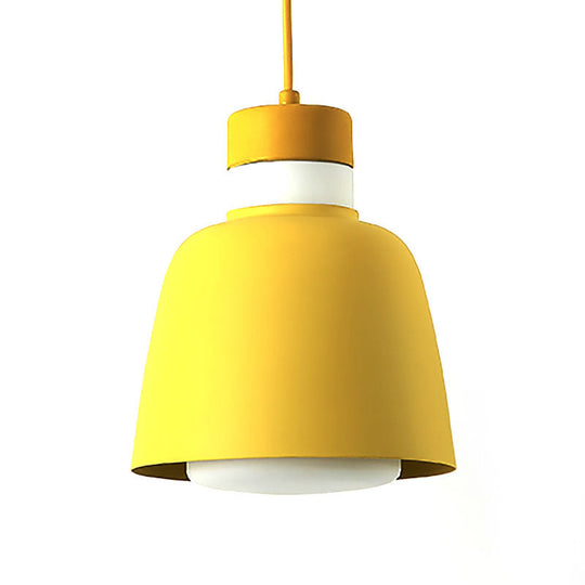 Modern Black/Pink/Yellow Bell Pendant Light - 1-Light Metal Hanging Lamp Kit