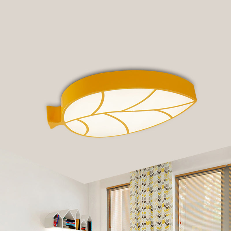 Led Childrens Flush Mount Fixture With Acrylic Leaf-Like Shade In Red/Pink/Yellow - Warm/White Light