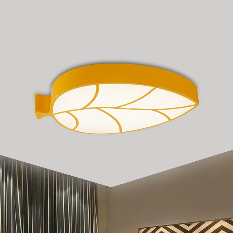 LED Children's Flush Mount Fixture with Acrylic Leaf-Like Shade in Red/Pink/Yellow - Warm/White Light