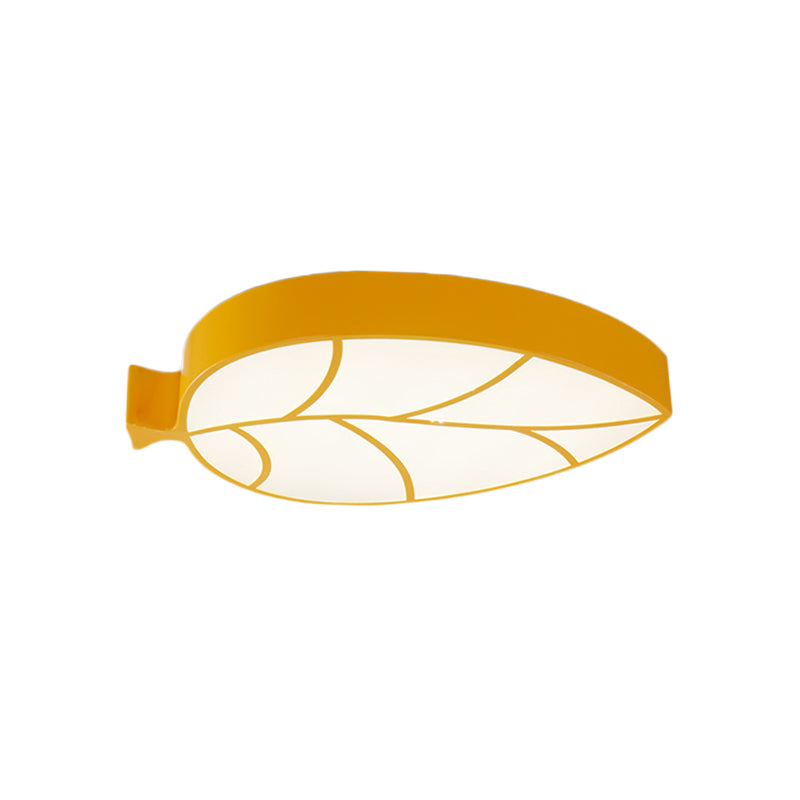 LED Children's Flush Mount Fixture with Acrylic Leaf-Like Shade in Red/Pink/Yellow - Warm/White Light