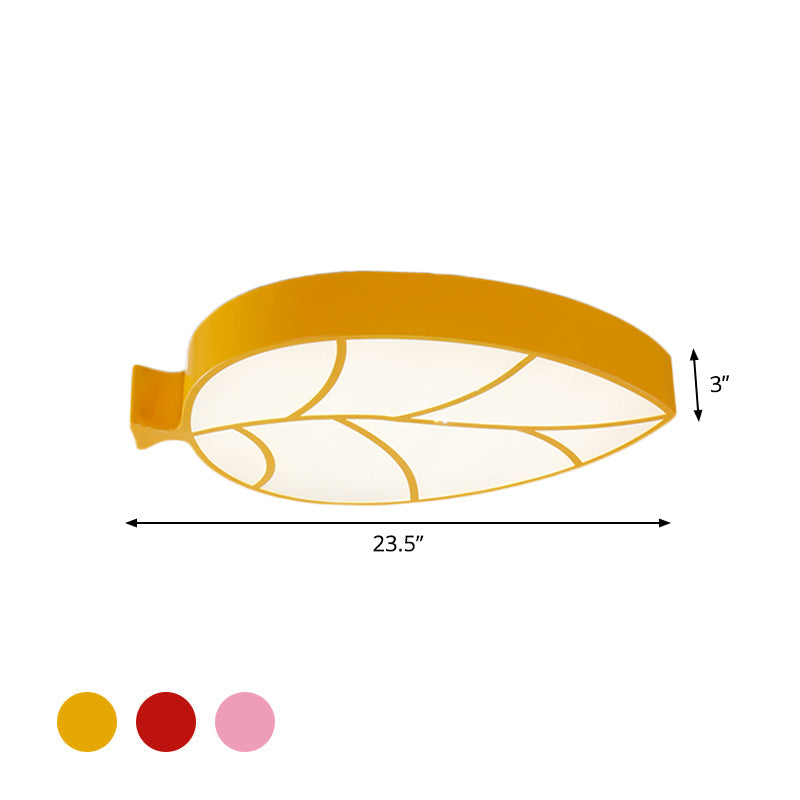 LED Children's Flush Mount Fixture with Acrylic Leaf-Like Shade in Red/Pink/Yellow - Warm/White Light