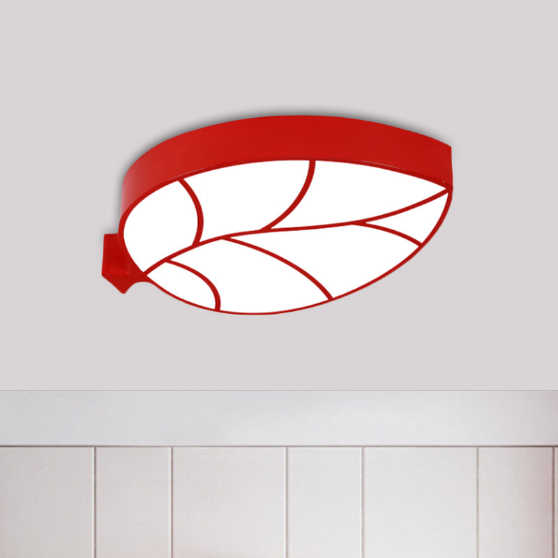 LED Children's Flush Mount Fixture with Acrylic Leaf-Like Shade in Red/Pink/Yellow - Warm/White Light