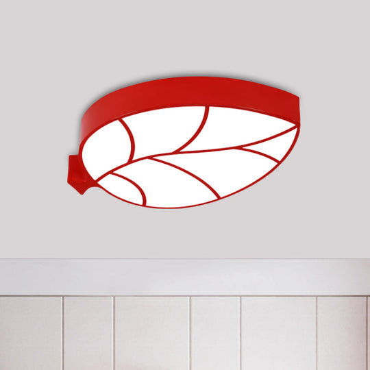 LED Children's Flush Mount Fixture with Acrylic Leaf-Like Shade in Red/Pink/Yellow - Warm/White Light