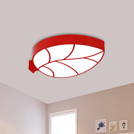 LED Children's Flush Mount Fixture with Acrylic Leaf-Like Shade in Red/Pink/Yellow - Warm/White Light