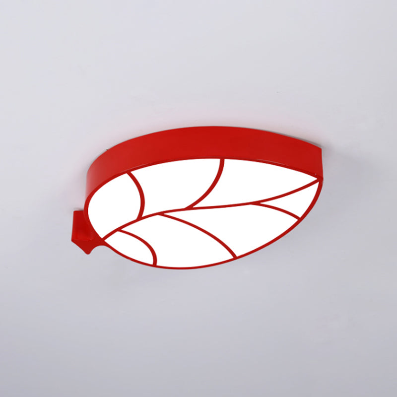 LED Children's Flush Mount Fixture with Acrylic Leaf-Like Shade in Red/Pink/Yellow - Warm/White Light