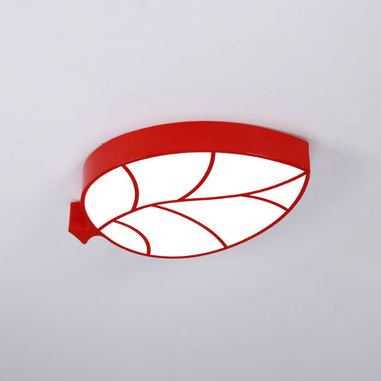 LED Children's Flush Mount Fixture with Acrylic Leaf-Like Shade in Red/Pink/Yellow - Warm/White Light