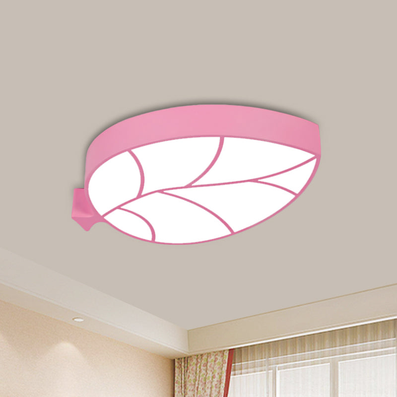 Led Childrens Flush Mount Fixture With Acrylic Leaf-Like Shade In Red/Pink/Yellow - Warm/White Light