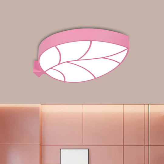 LED Children's Flush Mount Fixture with Acrylic Leaf-Like Shade in Red/Pink/Yellow - Warm/White Light