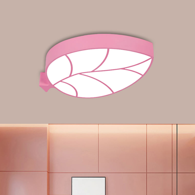 Led Childrens Flush Mount Fixture With Acrylic Leaf-Like Shade In Red/Pink/Yellow - Warm/White Light