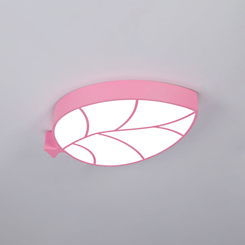LED Children's Flush Mount Fixture with Acrylic Leaf-Like Shade in Red/Pink/Yellow - Warm/White Light