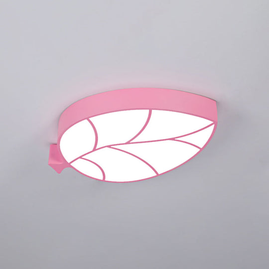 LED Children's Flush Mount Fixture with Acrylic Leaf-Like Shade in Red/Pink/Yellow - Warm/White Light
