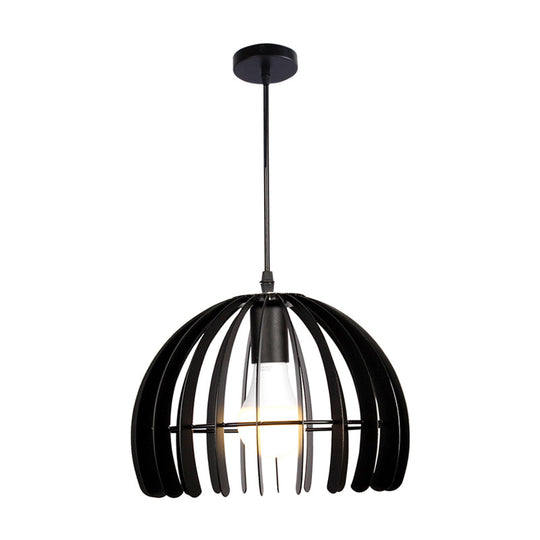 Contemporary Metal Domed Cage Living Room Pendant Lamp Kit - Single Bulb Suspension In Black/White