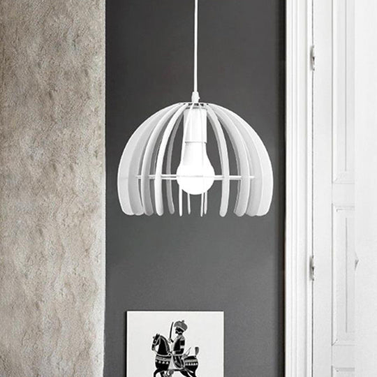 Contemporary Metal Domed Cage Living Room Pendant Lamp Kit - Single Bulb Suspension In Black/White