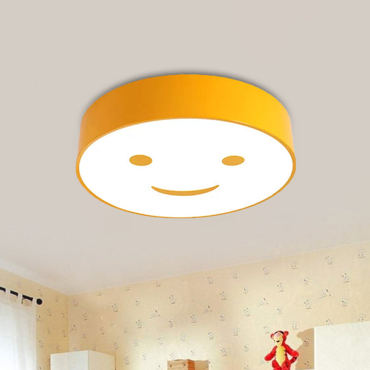 Round Smiling Face LED Flush Mount Light - Kids Acrylic Close-to-Ceiling Lamp for Kindergarten - Red/Yellow/Blue
