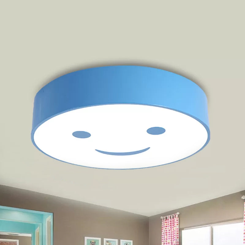 Round Smiling Face LED Flush Mount Light - Kids Acrylic Close-to-Ceiling Lamp for Kindergarten - Red/Yellow/Blue