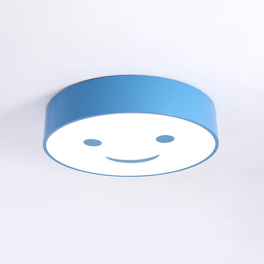 Round Smiling Face LED Flush Mount Light - Kids Acrylic Close-to-Ceiling Lamp for Kindergarten - Red/Yellow/Blue
