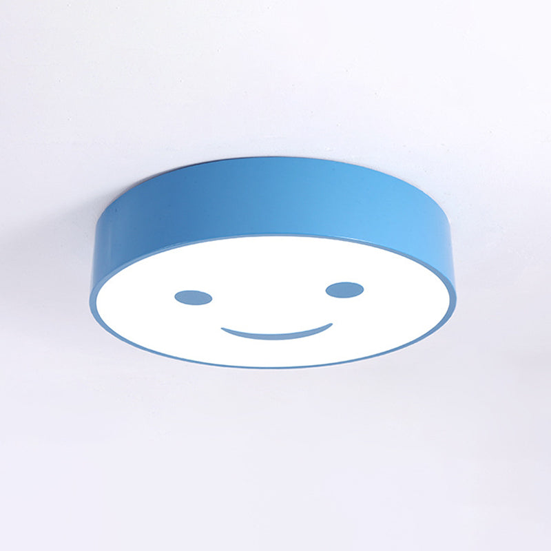 Round Smiling Face Led Flush Mount Light - Kids Acrylic Close-To-Ceiling Lamp For Kindergarten