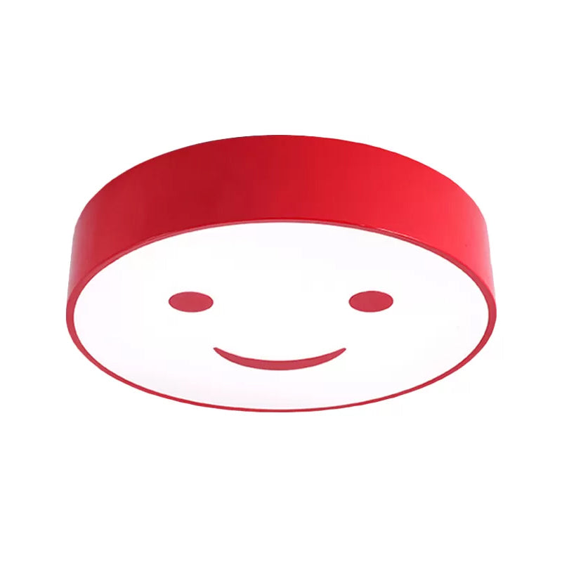 Round Smiling Face LED Flush Mount Light - Kids Acrylic Close-to-Ceiling Lamp for Kindergarten - Red/Yellow/Blue