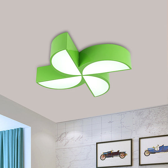 Colorful Windmill Baby Room Ceiling Lamp - Acrylic Led Kids Flush Light Fixture (Red/Yellow/Blue)