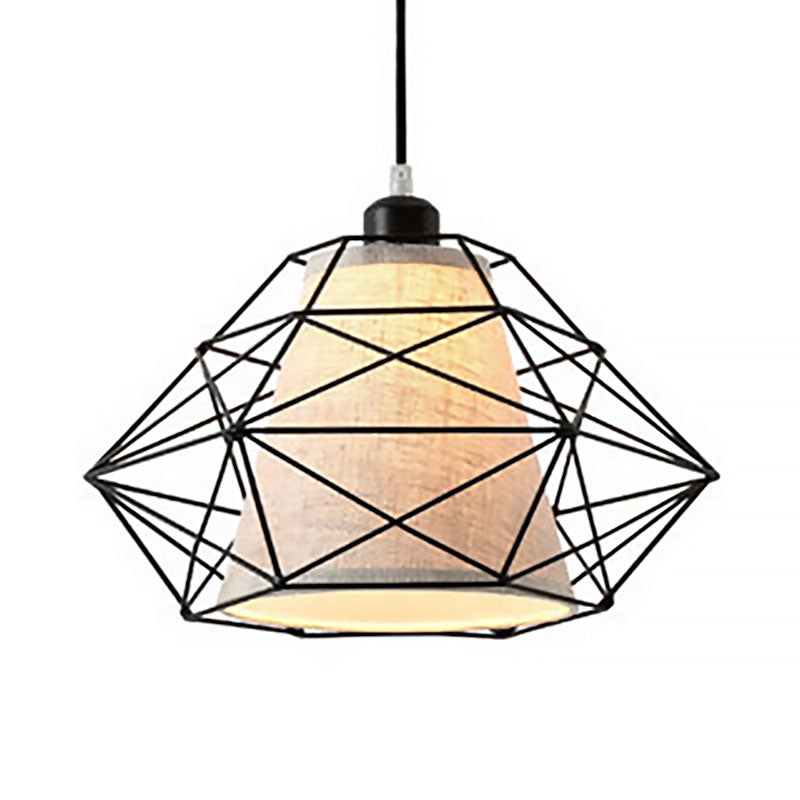Plafonnier moderne en forme de diamant noir/doré : suspension à 1 lampe avec cage métallique pour salle à manger