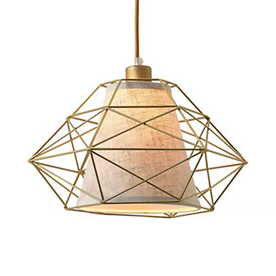Plafonnier moderne en forme de diamant noir/doré : suspension à 1 lampe avec cage métallique pour salle à manger