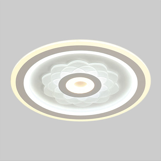 Contemporary Circular LED Ceiling Light Fixture with White Acrylic Flushmount and Elegant Flower Pattern