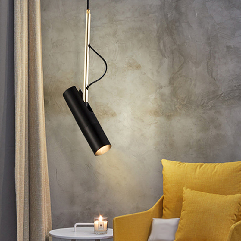 Minimalist Cylinder Metallic Pendant Light Fixture - 1 Bulb - Black/White - Warm/White Light