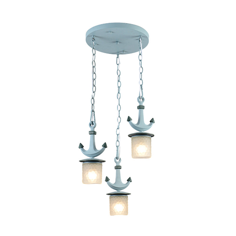 Blue Dimpled Glass Playroom Pendant Lamp With 3 Bulbs - Modern Cylindrical Ceiling Light
