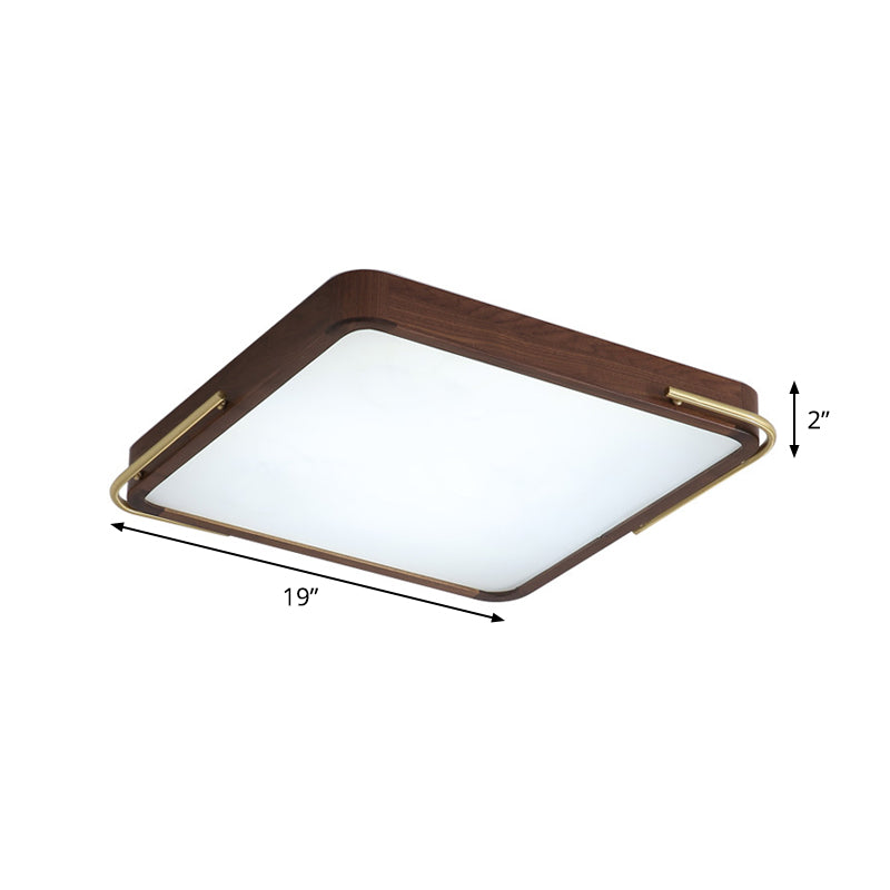 Modern Led Ceiling Light With Wood Shade - Brown Square/Rectangle Flush Mount 13/19/27