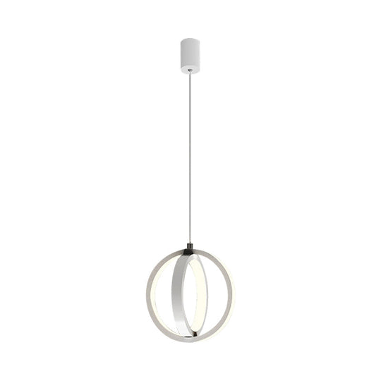 Modern LED Mini Pendant - Black/White Crossed Ring Down Suspension Light with Metallic Shade