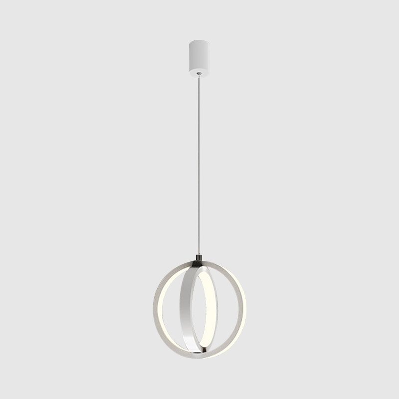 Modern LED Mini Pendant - Black/White Crossed Ring Down Suspension Light with Metallic Shade