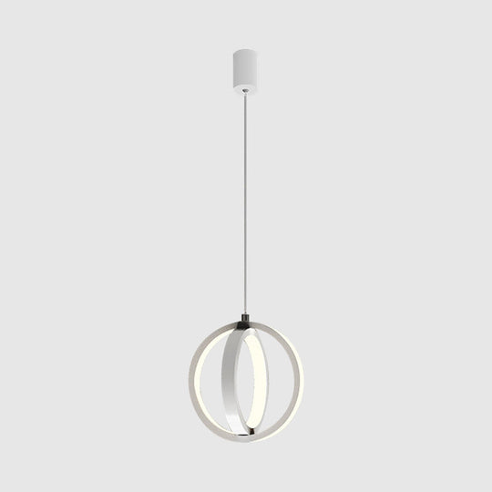 Modern Led Pendant Light With Crossed Ring Design - Black/White Metallic Shade In Warm/White