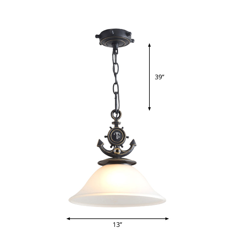 Nordic Opal Glass Ceiling Pendant With Black Suspension - Column/Bell Hang Fixture 1-Head Anchor Top