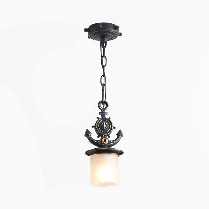 Nordic Opal Glass Ceiling Pendant With Black Suspension - Column/Bell Hang Fixture 1-Head Anchor Top