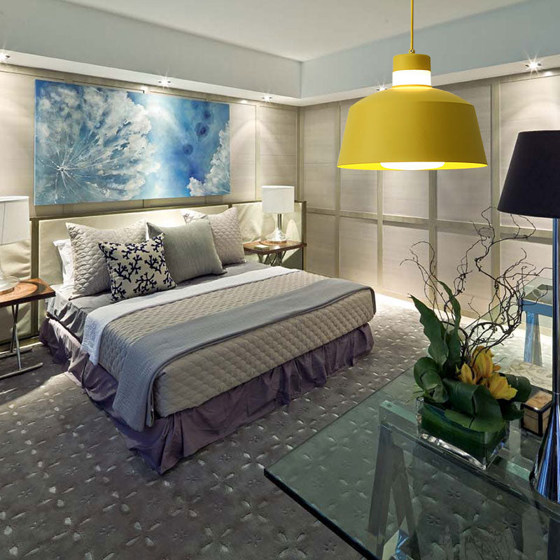 Modern Metal Tapered Pendant Light - 1-Light Pink/Grey/Yellow Hanging Ceiling Light for Living Room