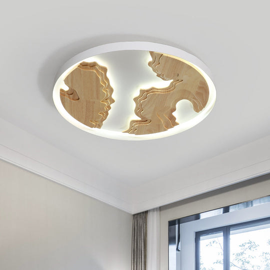 Modern Led Metal Flush Mount Ceiling Light With Wood Design - 16/19.5/23.5 White/Gold
