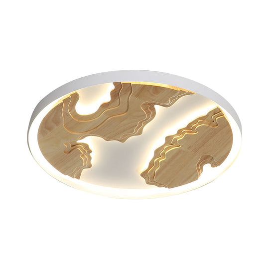 Modern LED Metal Flush Mount Ceiling Light with Wood Design - 16"/19.5"/23.5" White/Gold