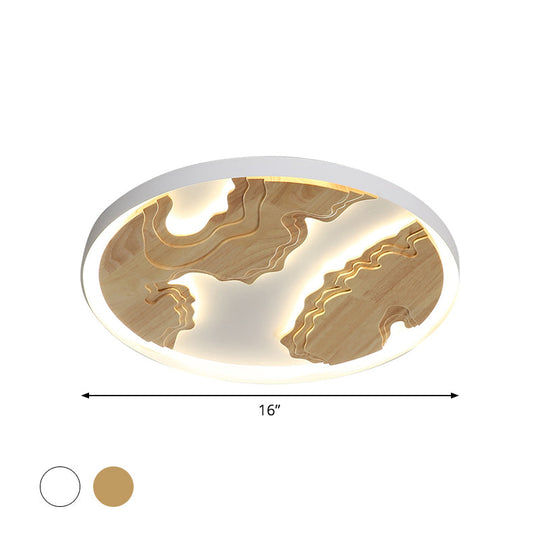 Modern LED Metal Flush Mount Ceiling Light with Wood Design - 16"/19.5"/23.5" White/Gold