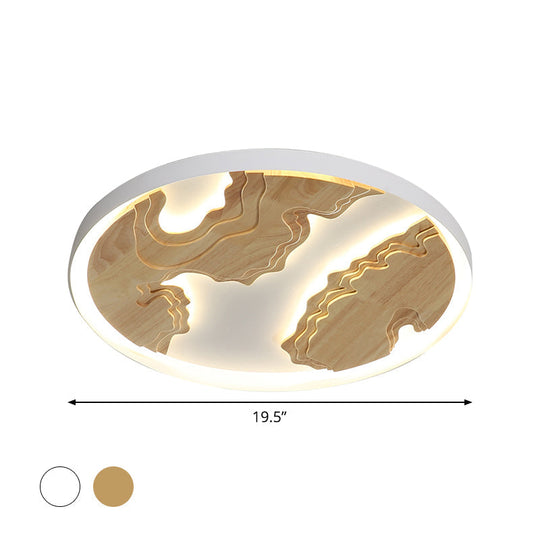 Modern LED Metal Flush Mount Ceiling Light with Wood Design - 16"/19.5"/23.5" White/Gold