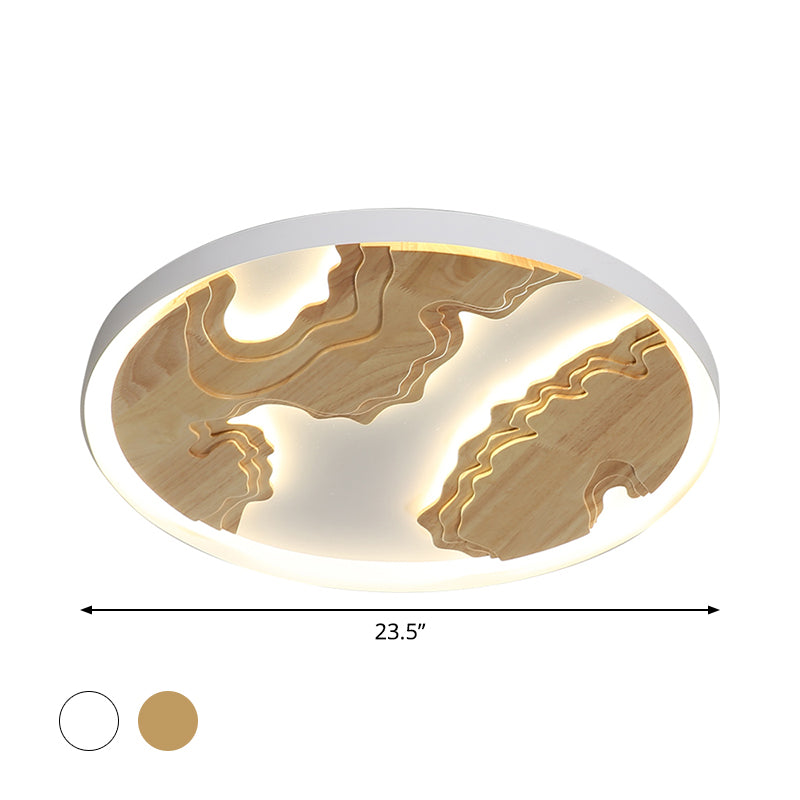Modern LED Metal Flush Mount Ceiling Light with Wood Design - 16"/19.5"/23.5" White/Gold