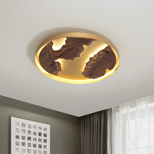 Modern LED Metal Flush Mount Ceiling Light with Wood Design - 16"/19.5"/23.5" White/Gold